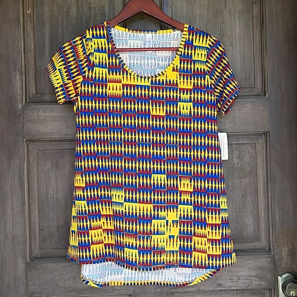 Lularoe Classic T NWT XS Gold Blue Red Pattern